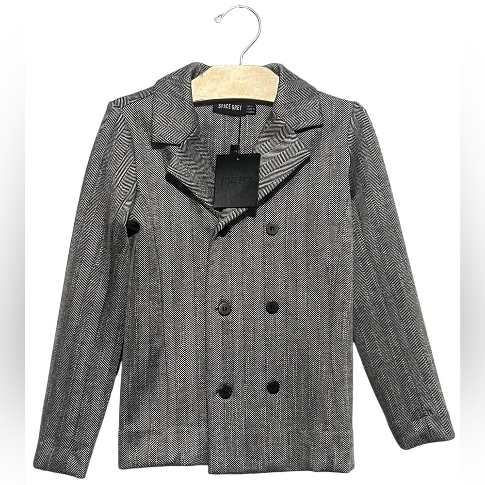 Space Grey Boys Size 6 Soft Herringbone Double Breasted Blazer Jacket NWT